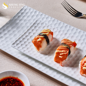 Assiette de service longue rectangulaire en céramique et porcelaine, <span class=keywords><strong>blanche</strong></span>, de luxe, écologique, classique, résistante au <span class=keywords><strong>micro</strong></span>-ondes, pour sushis - Product Image 2