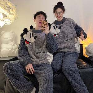 Paio di pigiami in peluche imbottito in pile da ragazza simpatici pigiami da uomo <span class=keywords><strong>e</strong></span> da <span class=keywords><strong>donna</strong></span> set di indumenti da notte autunno inverno - Product Image 3