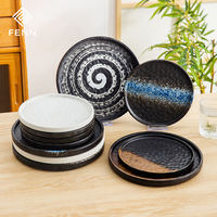 FENN Vintage Platos De Madera Mat Bord Droit Rétro Assiette À Dîner Glaçure Réactive Steak Hôtel Restaurant Assiettes En Grès