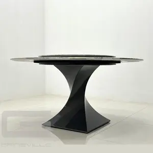 גבוהה חדש עיצוב נירוסטה מתכת רגליים אוכל שולחן מכוסה עור עגול איטלקי יוקרה אוכל שולחן