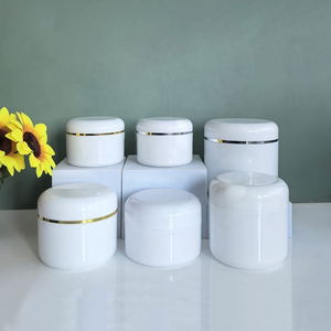White <b>Plastic</b> Cosmetic <b>Jars</b> Cylinder Shape Screw Top PP Material With Silver Line For Skin Care Cream Packaging 50g 100g 250g - Product Image 3