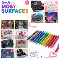 Marqueurs à paillettes double pointe FOX FEEL FX.4002, 12/24 couleurs, pointes fines et rondes de 0,7 mm et 3 mm, non effaçables, pour le dessin, le marquage et le graffiti