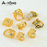 Ayong bijoux classique 22k plaqué or Non ternir anneau dubaï luxe Zircon tête de léopard bijoux anneaux pour dame