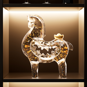 Decoración de Caballo de Cristal con Incrustaciones de Lámina de Oro de Lujo, Símbolo de la Abundancia, para Mueble de TV, Hogar u Oficina - Product Image 5