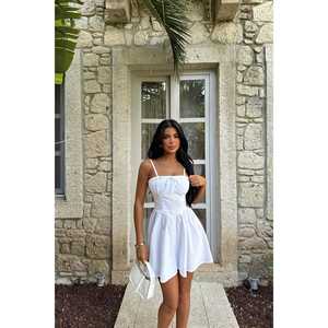 Vestido Mini Floral Blanco con Tirantes, Cuello Cuadrado, Forro, Modesto, para Fiesta, Formal, Dulce, Graduación, Invierno, Otoño, Primavera, Talla XS - Product Image 6