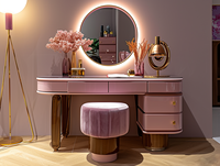 Offre spéciale en bois massif MDF respectueux de l'environnement Table de toilette de maquillage Commode de chambre à coucher avec miroir de maquillage éclairé par LED