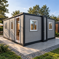 Maison conteneur modulaire pliable à double aile extensible en panneaux sandwich, installation facile, construction rapide