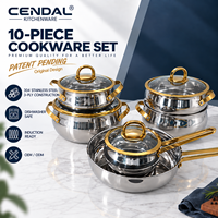 Ensemble de 10 ustensiles de cuisine en acier inoxydable 304 légers et durables, ensemble de casseroles et poêles à induction 3 plis avec couvercle en verre, résistant au four