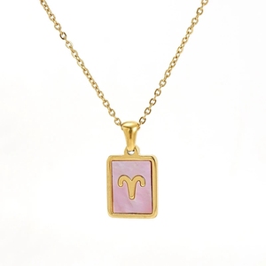 Accessori donna gioielli ciondolo in acciaio inossidabile 316l placcato oro 18 carati conchiglia rosa segno zodiacale 12 collana segno zodiacale - Product Image 4