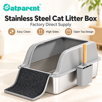 Litière pour chat en acier inoxydable, design professionnel, grande capacité, rectangulaire, 20L, ouverture facile, portable, facile à nettoyer, avec couvercle.