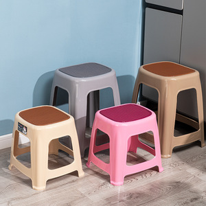 <b>Plastic</b> <b>Stool</b> Thickened Hollowed Out Square Design Stable Home Dining Chair 20cm Size Mixed Color Modern Minimalist Style - Product Image 3