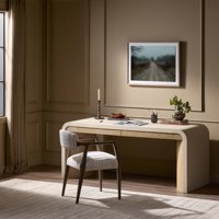 Bureau de direction moderne en bois de chêne clair et tissu texturé, idéal pour les projets de bureaux à domicile et de villas de luxe