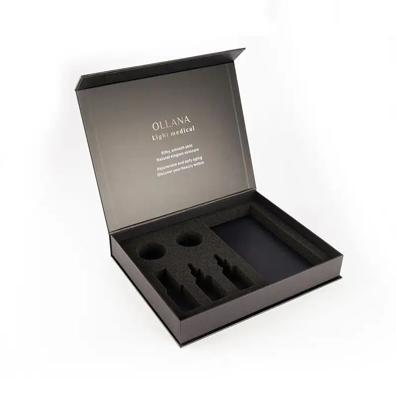 Caja de cartón plegable para cosméticos, Logo personalizado de lujo, color negro mate magnético, a la moda, 2021