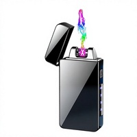 Nouveau Briquet en Plastique Double Flamme Coupe-Vent le Plus Vendu avec Indicateur LED de Batterie, Recharge Type-C, Idéal pour les Affaires