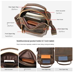 Bolso de Hombro de Cuero Genuino para <span class=keywords><strong>Hombre</strong></span>, Estilo Vintage, con Cremallera, Bolso de Mensajero de Negocios, Bolso Satchel - Product Image 3