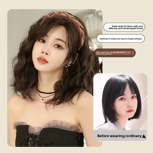 <span class=keywords><strong>Diadema</strong></span> con peluca integrada, trenzada con patrón de ondas de agua, media cubierta para la cabeza, ligera, voluminosa y natural, hecha a máquina. - Product Image 3