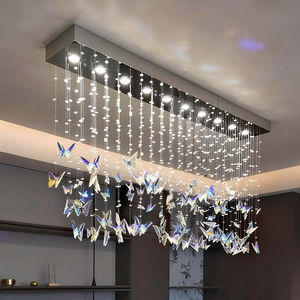 Lampadario a LED in Stile Francese con Cristalli Rettangolari a Farfalla, Finitura Cromata, Altezza Regolabile, Alto CRI 95, Cristallo K9 di Qualità Media - Product Image 2