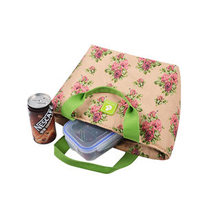 Vietnam custom Hot Sales women light <b>blue</b> light green flowers and leaves insulated Oxford <b>tote</b> lunch box <b>bag</b> - Product Image 4