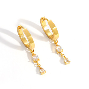 ต่างหูแฟชั่นทรงหยดน้ำ ชุบทอง 18k ประดับเพชรซิร์คอน เหมาะสำหรับใส่ทำงานหรือโอกาสอื่นๆ - Product Image 5