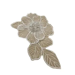 20 ซม.เย็บปักถักร้อยลูกปัด 3D หน้าอกใบดอกไม้ผ้าแพทช์ 12 ซม.สีดําสีขาวเสื้อกันหนาวตกแต่งดอกไม้เด็กชุด Appliques