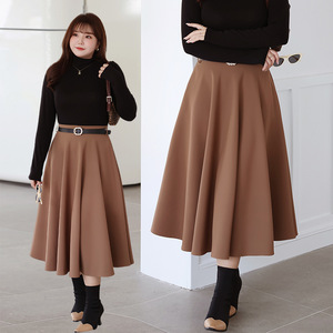 กระโปรงทรงเอไลน์ยาวปานกลางสำหรับผู้หญิง รุ่น Runqi สีน้ำตาลเกาลัด เอวยางยืด ผ้าชีฟอง สีพื้น สำหรับฤดูใบไม้ร่วงและฤดูหนาว ไซส์พลัส - Product Image 4
