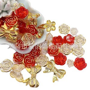 Perles en acrylique en forme de fleur avec feuille d'or pour pinces à cheveux, accessoires de fête, perles dispersées, haute qualité, Yiwu, été 2024 - Product Image 5