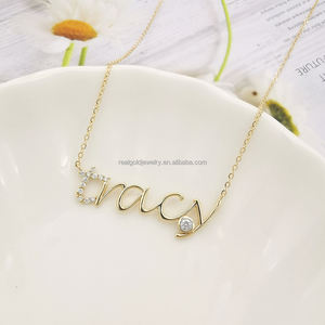 Collar con nombre de oro macizo de 14K personalizado con diamantes naturales Collar con letras personalizadas para joyería fina de aniversario - Product Image 4