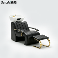 Fauteuil de lavage de luxe en céramique pour salon de coiffure et barbier, avec bac de lavage et unité de lavage arrière