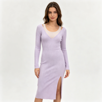 Robe longue côtelée rose fendue pour femme, qualité supérieure, personnalisable OEM & ODM, vente en gros - Alexis Midi