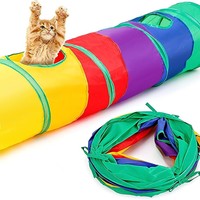 Tunnel pour chat en tissu arc-en-ciel pliable, résistant aux griffures et aux morsures, tunnel de jeu interactif pour une utilisation en intérieur par les chats, les lapins et les cochons d'Inde