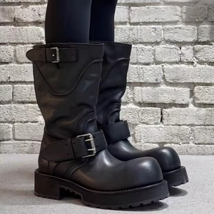 Bottines noires pour femmes, talon de 5 cm, dessus en cuir de vachette, doublure en peau de mouton, double boucle, imperméables, respirantes, à enfiler, thermiques, tendance - Product Image 1