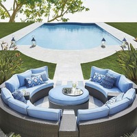 Ensemble de canapés d'extérieur en rotin PE de style américain pour cour, jardin, salon semi-circulaire ou en forme d'arc, terrasse