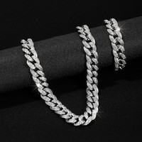 Ensemble de bijoux hip hop plein glacé bling strass miami chaîne à maillons cubains collier et bracelet