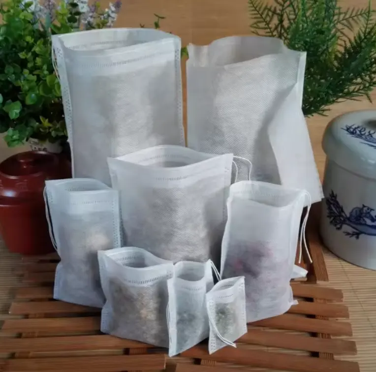 Custom Small Reusable Non Woven Fabric Clear White Disposable Tea Filter Bag Packaging with Drawstring