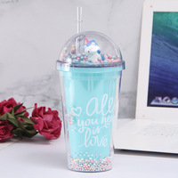 Nueva Botella de Agua de Plástico con Logotipo Personalizado de Unicornio de Verano, Taza con Pajita, Pajita para Beber para Estudiantes, Taza de Plástico Aislada