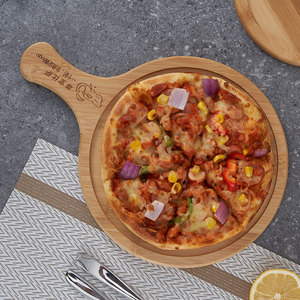 Planche à charcuterie ronde en bambou durable de qualité supérieure, pelle à pizza avec poignée, plateau de service en bois pour fromage, <span class=keywords><strong>steak</strong></span>, fête, vente en gros - Product Image 3
