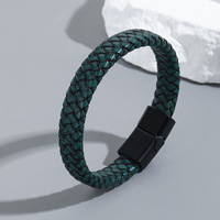 Bracelet personnalisé en acier inoxydable et cuir, bracelet en cuir tressé, bracelet à breloques tendance