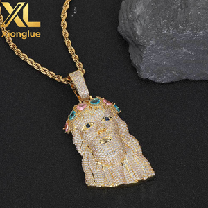 <b>Mens</b> Diamond Jesus Head Pendant Inlaid Colorful Zircon <b>Silver</b> Gold Jesus Face Christ Pendant - Product Image 3