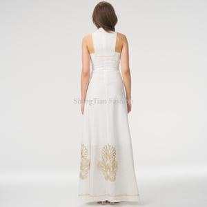 Vestido Largo de Playa Elegante Personalizado para Mujer, Bordado, Cuello en V, Sin Mangas, Estilo Vintage, Vestido de Verano para Mujer - Product Image 4