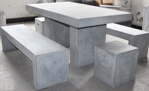 Set di Mobili da Esterno in Cemento Contemporaneo <span class=keywords><strong>con</strong></span> Una Tavola e Quattro <span class=keywords><strong>Sedie</strong></span> per Ville, Ideale per Cene, Barbecue e Caffè - Product Image 4