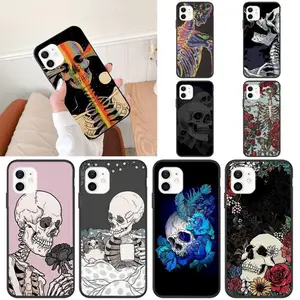 Trendy Nachtmerrie Skelet Halloween Fantasy Telefoonhoesjes Voor Iphone 15 14 13 11 Pro Max Zachte Tpu Mobiele Hoezen