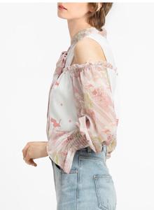 Épaules décontracté rose noeud volants à volants trompette manches en mousseline de soie chemisiers pour femmes tops - Product Image 6