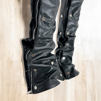 DiZNEW Pantalon en Cuir Streetwear Personnalisé Y2k Multi-Poches Noir pour Hommes