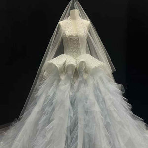 Vestido de Novia Moderno NT78 Princesa Halter con Volantes, Apliques Florales de Cristal, Cola Capilla de Encaje, Azul para Fiesta - Product Image 4