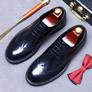 Zapatos de cuero para hombre, cuero genuino, zapatos casuales de negocios a la moda, zapatos de punta ancha, estilo inglés, cuero brillante - Product Image 4