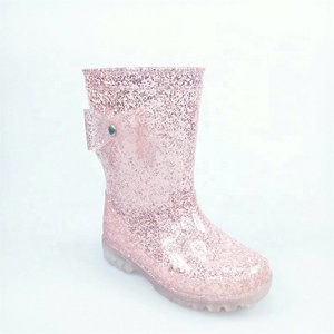 Tùy chỉnh thực hiện phổ biến nhất bán sáng bóng long lanh OEM giá rẻ trẻ em nhựa wellies khởi động thạch màu Hồng Bướm gumboots cho trẻ em - Product Image 2