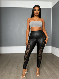 Leggings pour femmes, taille haute, patchwork en dentelle, pantalon skinny long, extensible, pour club et soirée, pour dames - Product Image 2