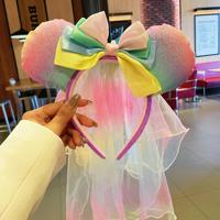 Bandeau Mickey mignon pour enfants, nœud à paillettes doux, oreilles de Minnie, tenue de paradis, accessoires pour cheveux