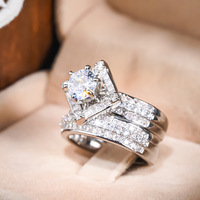 Mariage pour femmes 2 pièces ensemble éblouissant rond zircon cubique argent plaqué anneaux pour fiançailles de mariée CZ anneaux bijoux GJZ0971