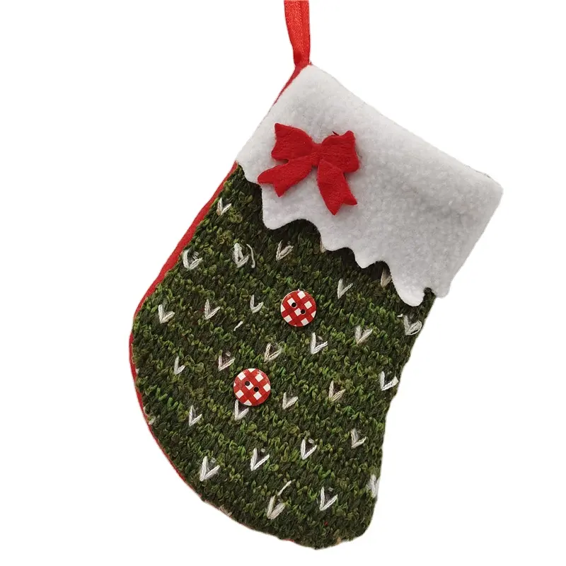 Merry Christmas Green Christmas Stocking Tree Pendant Decoration New Year Candy Gift Bags For Kids Socks